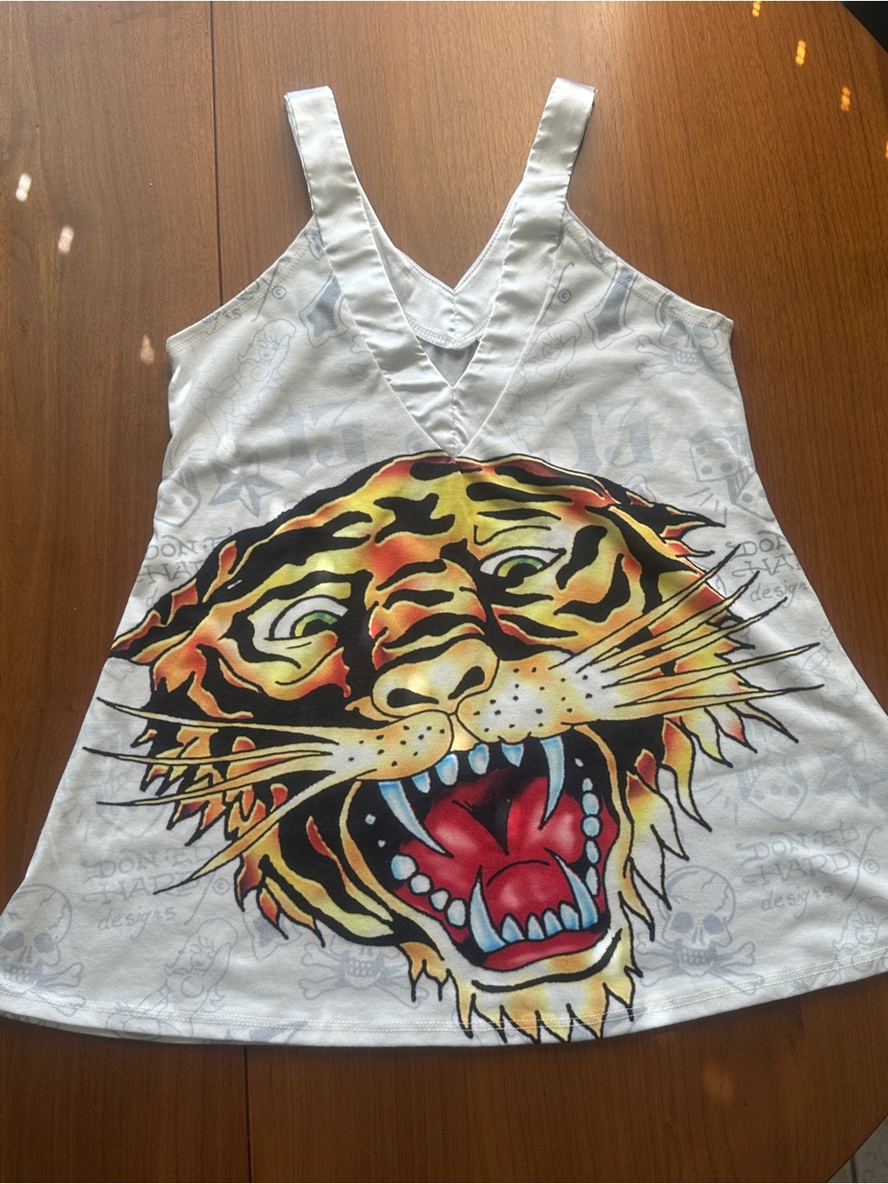 Ed Hardy 💀🔥🐅 White Tank with Bold Multicolor Tiger